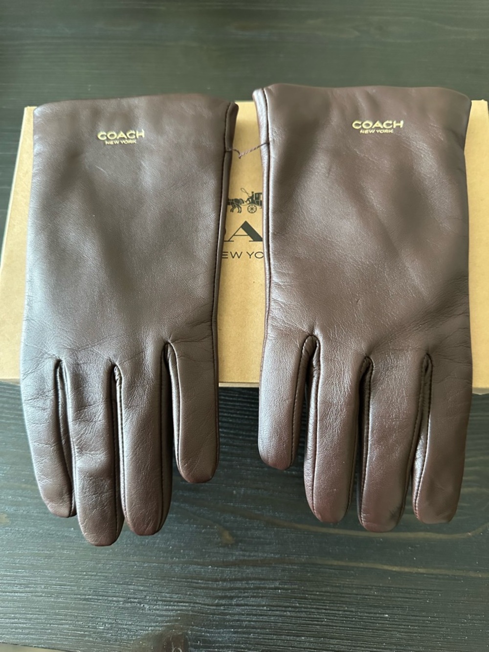 Coach Women’s Dark Brown Leather Touchscreen Gloves- Size L - Picture 7 of 9